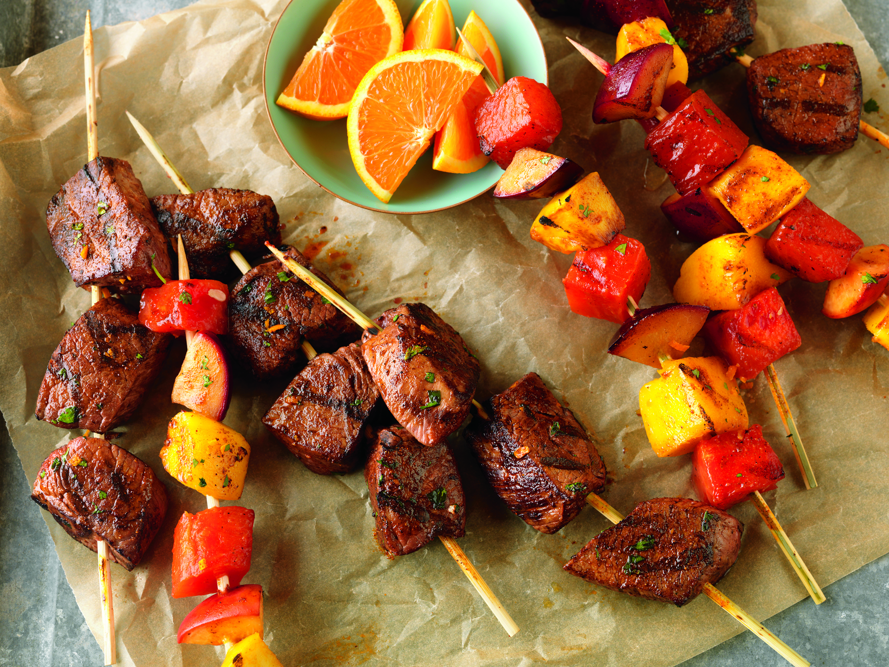 Citrus Marinate Beef & Fruit Kabobs
